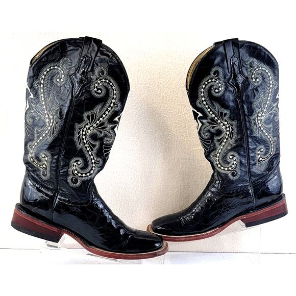 Ferrini Black Caiman Print Cowboy Boots Men’s 8 B Western